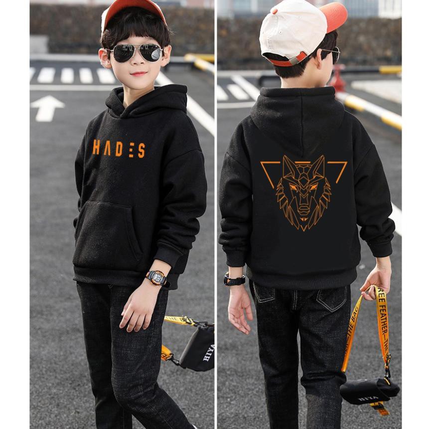 RẺ VÔ ĐỊCH- Áo Hoodie Trẻ Em Unisex In Hình Sói Độc Đáo Hoodie Unisex Màu Đen Form Rộng Vải Nỉ Dầy Ấm Phong Cách Ulzzang