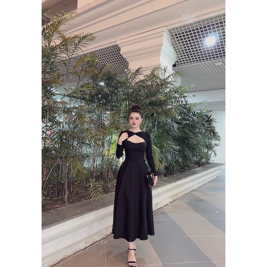 Váy maxi nữ phối nhũ loại 1 thiết kế cổ khoét dáng xòe tiểu thư siêu xinh, Đầm nữ dự tiệc trẻ trung rẻ đẹp