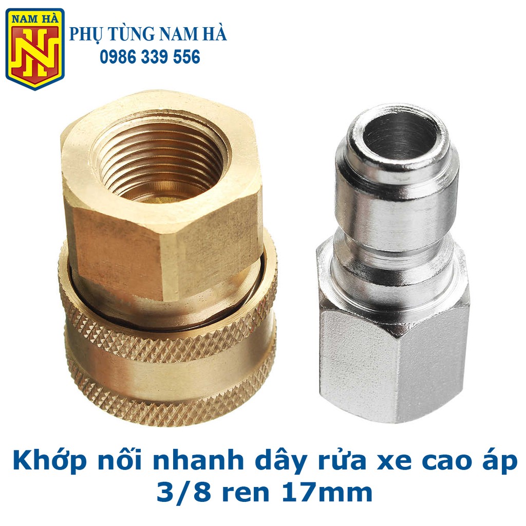 Khớp nối nhanh dây rửa xe cao áp 3/8 inch ren 17mm