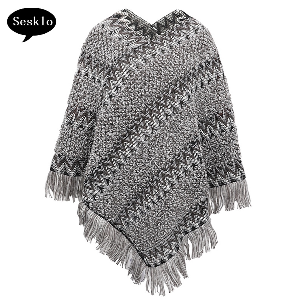 [SK] Áo choàng poncho dáng rộng viền cách điệu giữ ấm cho nữ hàng ngày
 | BigBuy360 - bigbuy360.vn