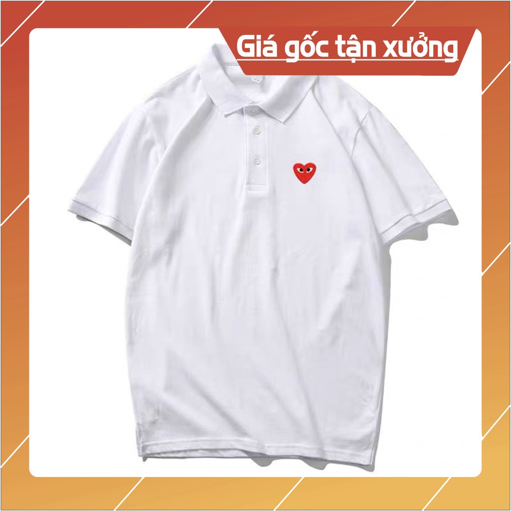 Áo phông có cổ áo polo hình trái tim đỏ [FREESHIP] Áo phông cotton chất đẹp mát, áo unisex, áo phông trắng đen các kiểu