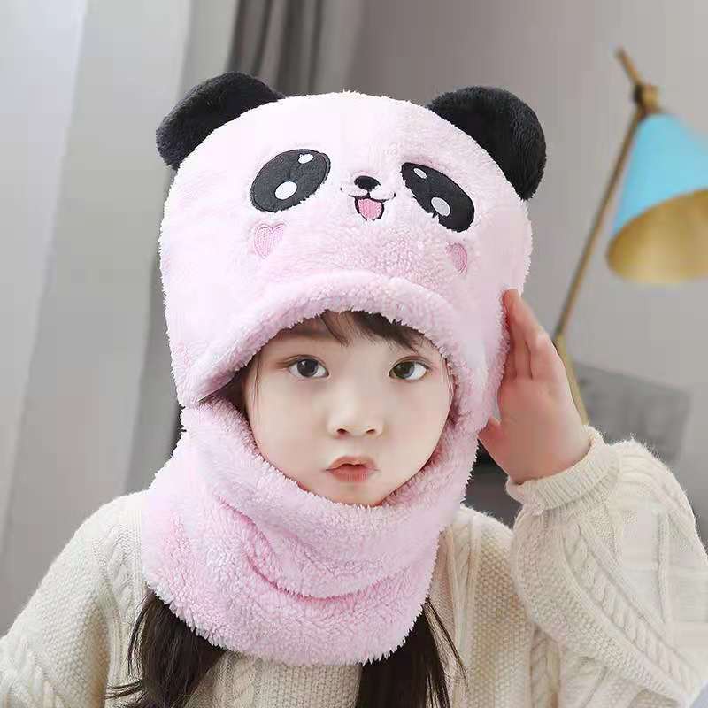 Mũ lông tai gấu kèm khăn quàng cổ 2 trong 1 ấm áp phong cách hoạt hình gấu Panda cute cho bé