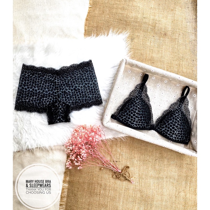 SET BRALETTE REN MÚT NGỰC QUẦN ĐÙI HOẠ TIẾT BEO XANH