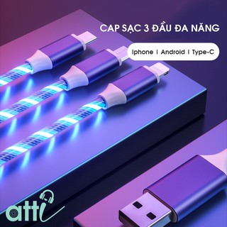 Cáp Dây Sạc 7 Sắc Cầu Vồng Phát Sáng 3 Đầu Đa Năng D0103