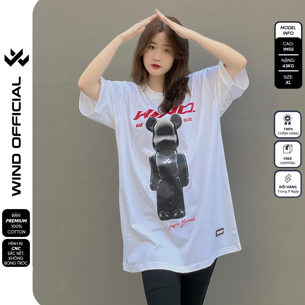 Áo thun tay lỡ unisex WIND phông form rộng 65% Bearrick nam nữ oversize
