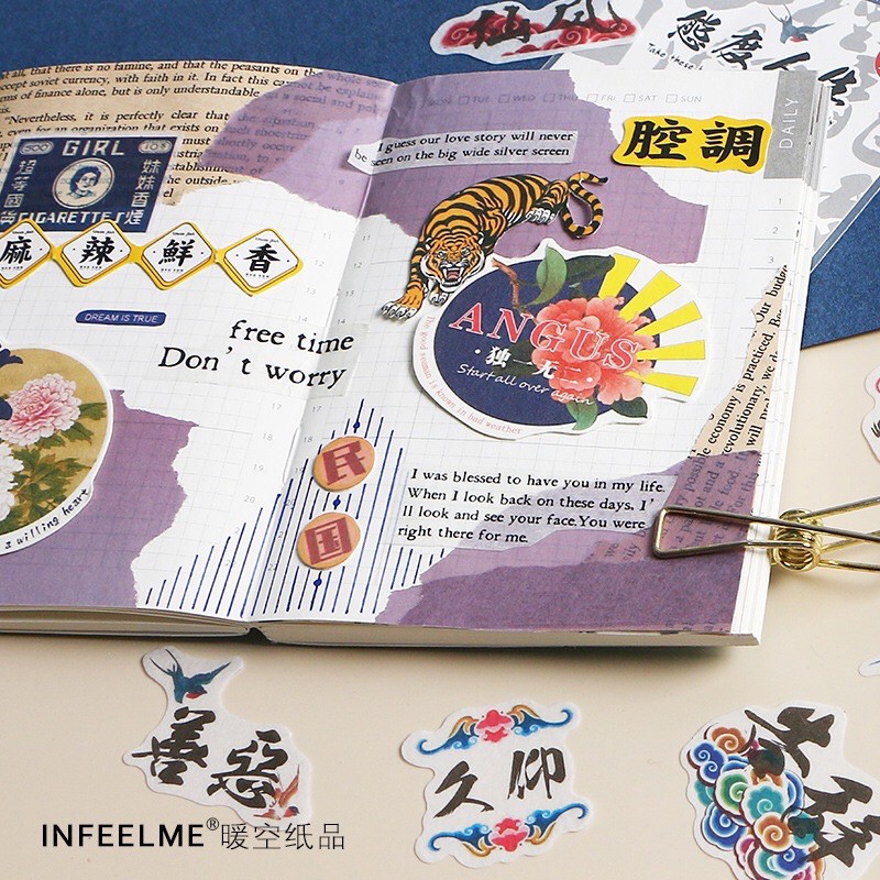 Túi 40 hình dán sticker phong cách Trung Quốc xưa Hồng Kông