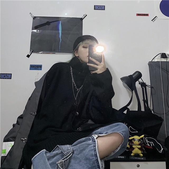 Áo len đôi cổ lọ cổ cao form rộng dáng dài oversize unisex nam nữ | BigBuy360 - bigbuy360.vn