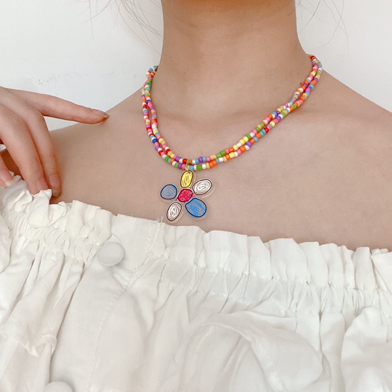 Vòng cổ Hai Lớp Đính Hạt Màu Sắc Cầu Vồng Thời Trang Dành Cho Nữ