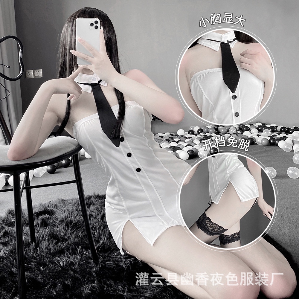 Váy ngủ sexy kèm cavat xẻ đùi đính khuy cao cấp 2468