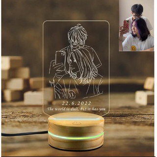 Đèn ngủ led 3d đế gỗ khắc theo yêu cầu