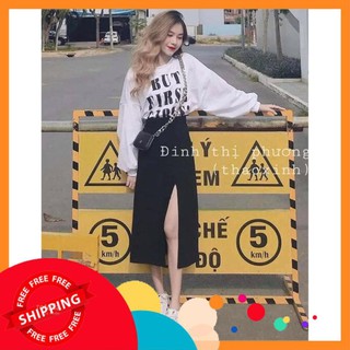 SET ÁO BUT TAY BỒNG (freeship) MIX CHÂN VÁY XẺ HOT - S10