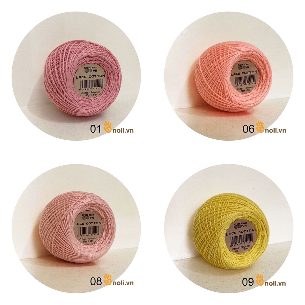 Sợi lace cotton Craft yarn VN móc váy áo mùa hè cực mát, nhiều cotton thấm hút mồ hôi, siêu nhẹ 50g