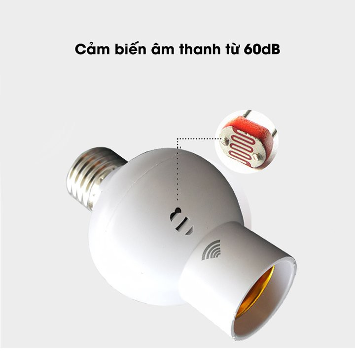 Đui đèn cảm biến âm thanh, tự động sáng trong bòng tối khi có âm thanh từ 60db, đui xoáy e27 chống cháy
