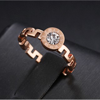 Nhẫn Titan Nữ Mặt Tròn Khắc Số La Mã Màu Vàng Hồng Không Đen Không Gỉ TT 0583