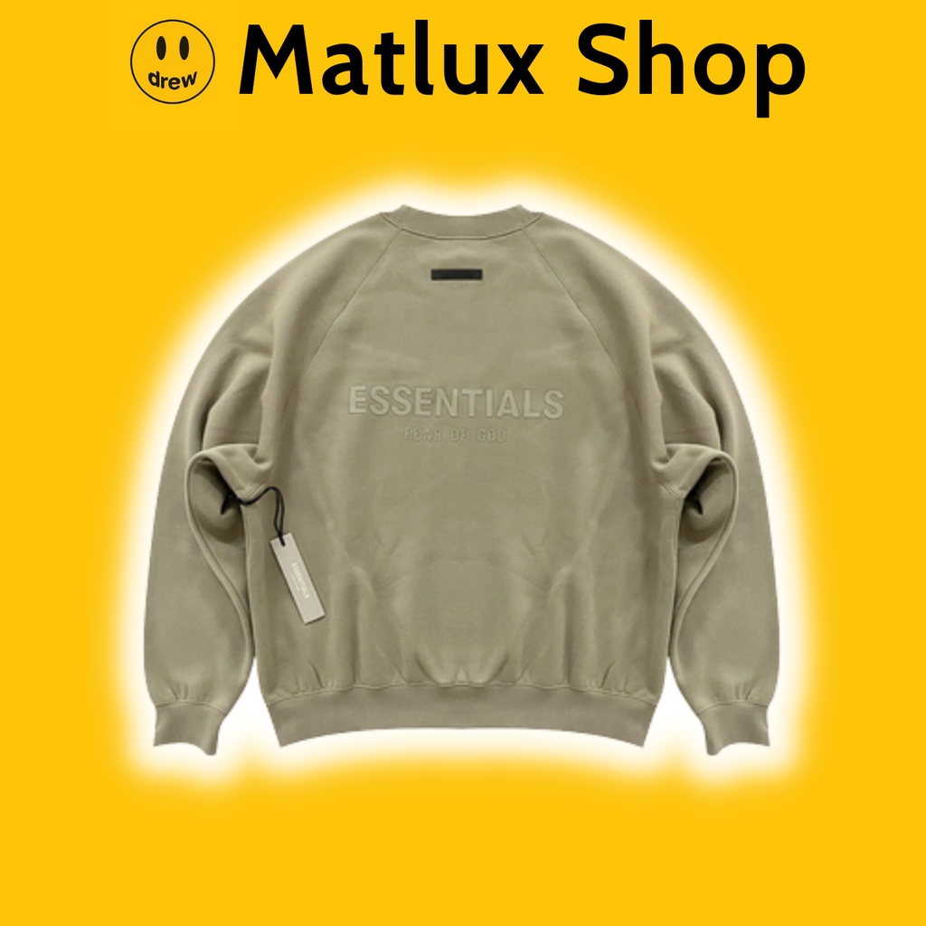 Áo sweater FEAR OF GOD FOG ESSENTIALS SS21 Moss cao cấp, Áo len form rộng ESSENTIALS chất liệu nỉ bông silicon oversize