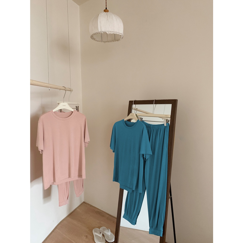 Bộ đồ cotton lụa áo cộc tay quần dài  ❤️Icotton❤️ cao cấp, mát mặc nhà, đồ ngủ form rộng trung niên
