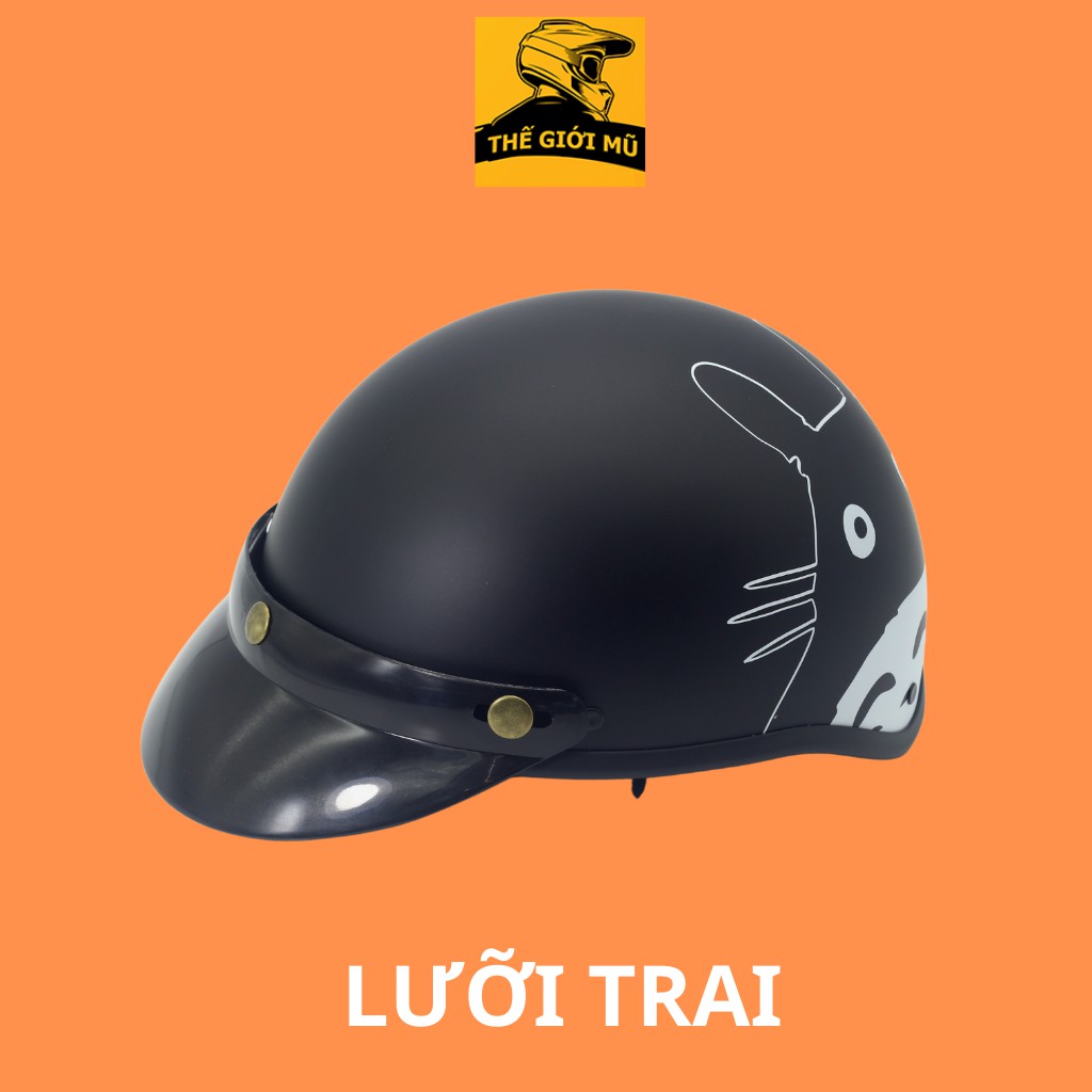Mũ bảo hiểm nửa đầu in hình Totoro màu đen_nón bảo hiểm thời trang cute nhất,Thế giới nón