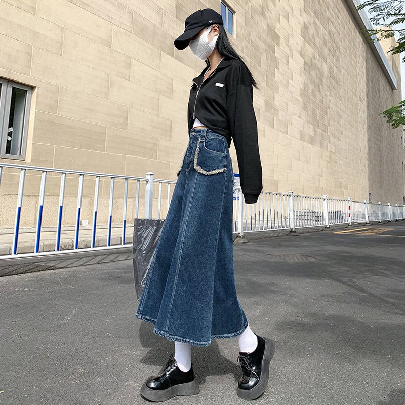 Chân Váy Denim Chữ A Lưng Cao Thời Trang Mùa Hè Dễ Phối Đồ Cho Nữ