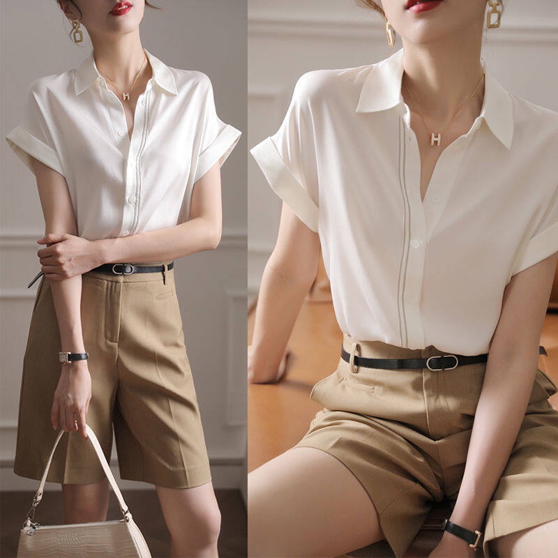 Áo Sơ Mi Chiffon Tay Ngắn Cổ Bẻ Thời Trang Dành Cho Nữ