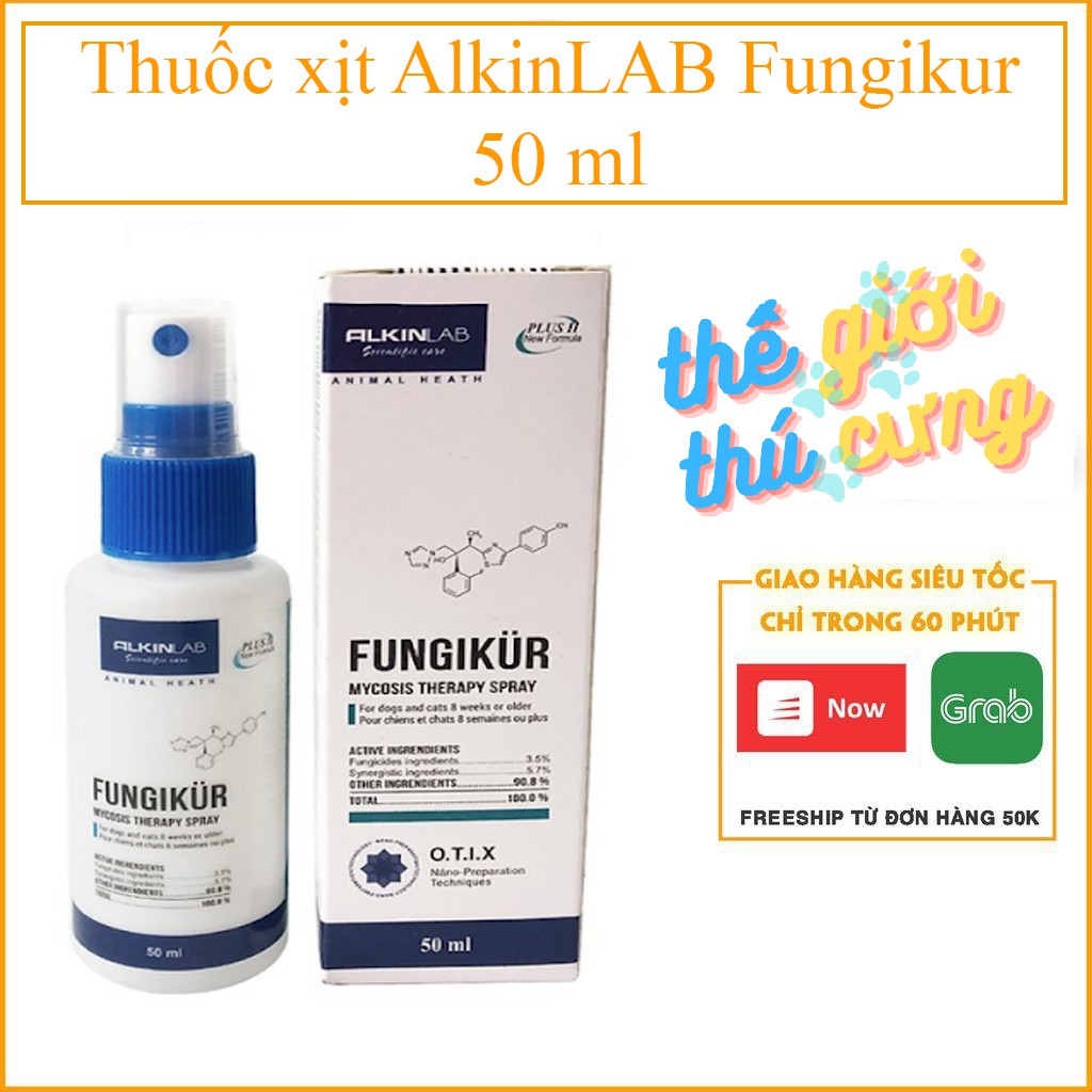 Thuốc xịt AlkinLAB Fungikur 50 ml - Đặc trị nấm, viêm da có mủ dành cho chó, mèo, thú cưng