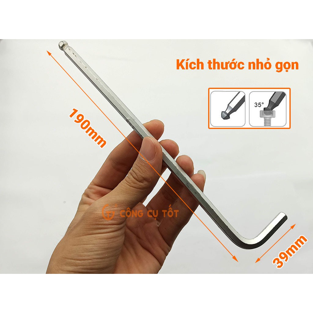 Lục giác đầu bi lẻ 6mm chữ L 175x35mm thép CrV trắng