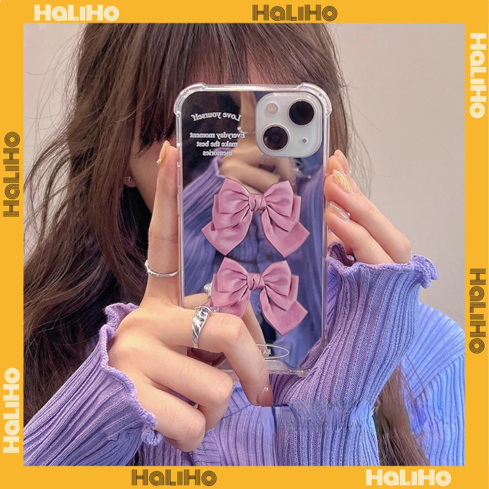 iPhone Case Acrylic Reflective Mirror Airbag Shockproof Protection Camera Pink Bow Cute Style Compatible with iPhone 11 iPhone 13 Pro Max iPhone 12 Pro Max iPhone 7 Plus iPhone xr