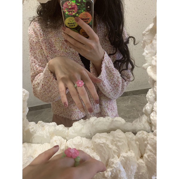 Nhẫn Đính Hạt Pha Lê Hình Hoa Phong Cách Vintage Thời Trang