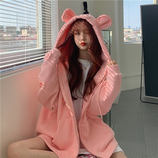 AK022 Áo hoodie zip trơn tai gấu Áo khoác nỉ Kéo Khoá basic phong cách ulzzang dễ thương Hot Trend Phong Cách