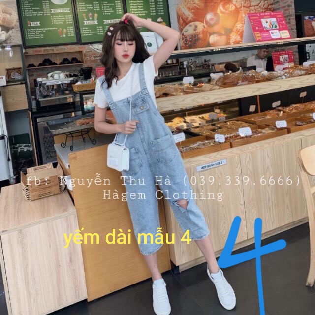 Yếm jean dài nữ JL JohnsonLi , rách gối, vải mềm mịn, không ra màu, không co giãn  phong cách ulzzang