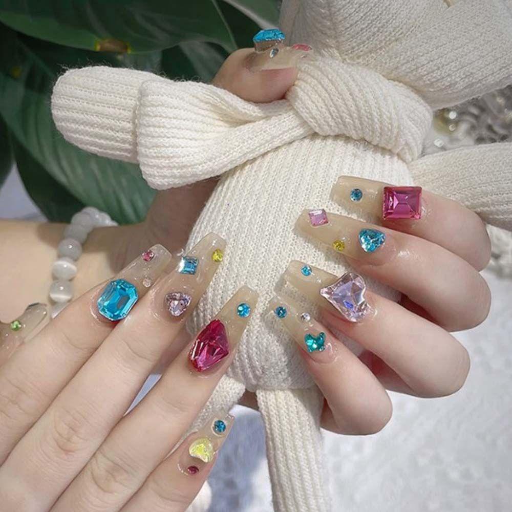 [Hàng mới về] Hộp kim cương giả 3D đáy phẳng nhiều màu hỗn hợp lấp lánh trang trí móng tay DIY