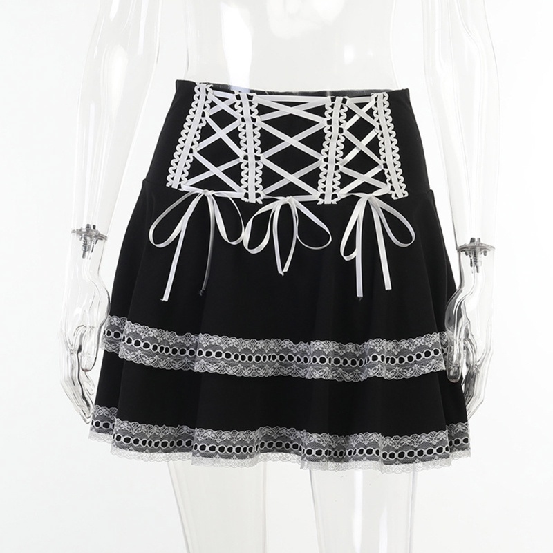 Chân Váy Chữ A Lưng Cao Phối Ren Thời Trang