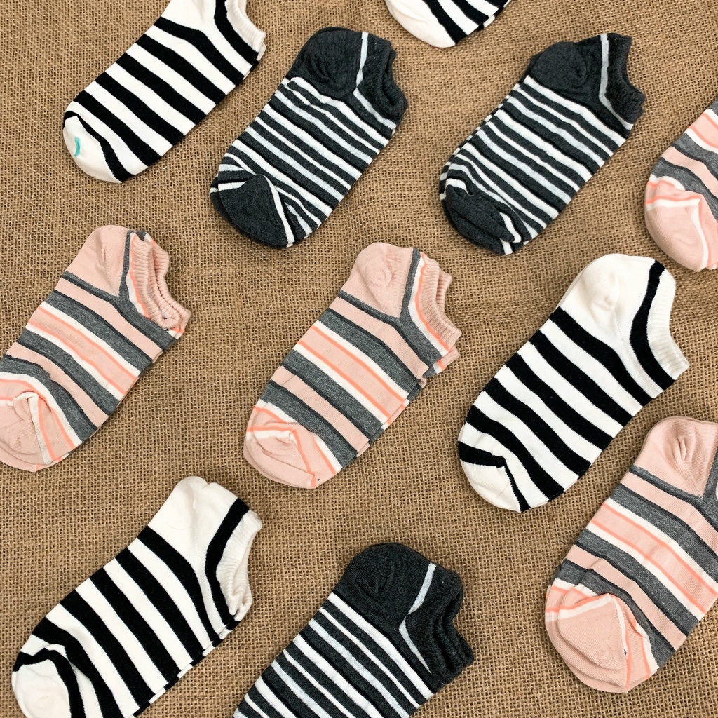 Vớ Tất Sọc 3 đôi Sọc Tất Cổ Ngắn Cotton Họa Tiết Dễ Thương Phong cách Nhật Hàn Hot Trend Vớ Ngắn Ulzzang