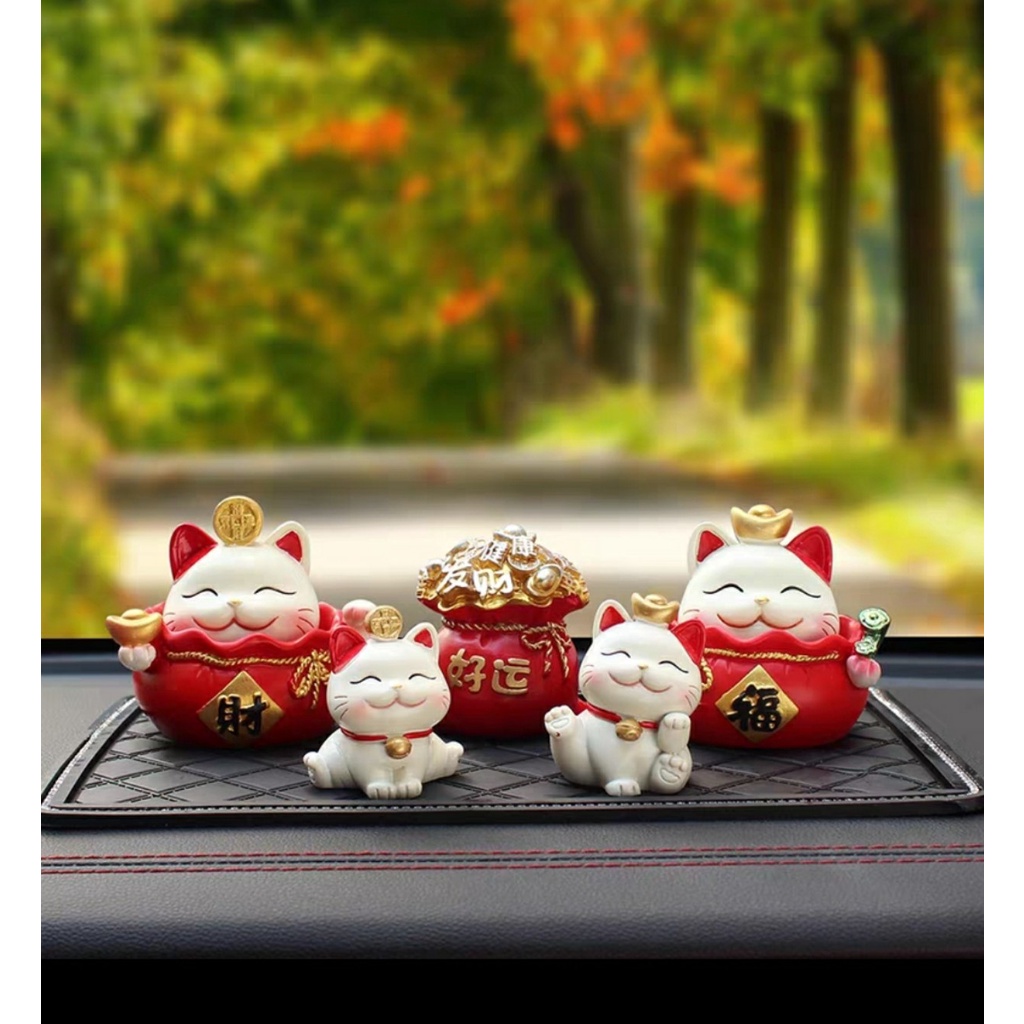 Sét Decor mèo thần tài lúc lắc trang trí taplo ô tô, xe hơi, bàn làm việc...