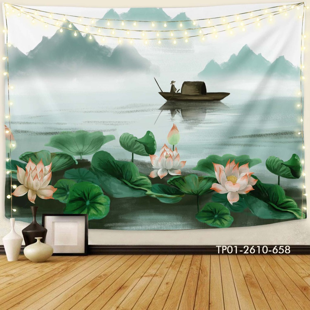 Tranh vải treo tường IN 3D HOA SEN, LOTUS, DECOR phòng khách, nhà hàng, trà đạo