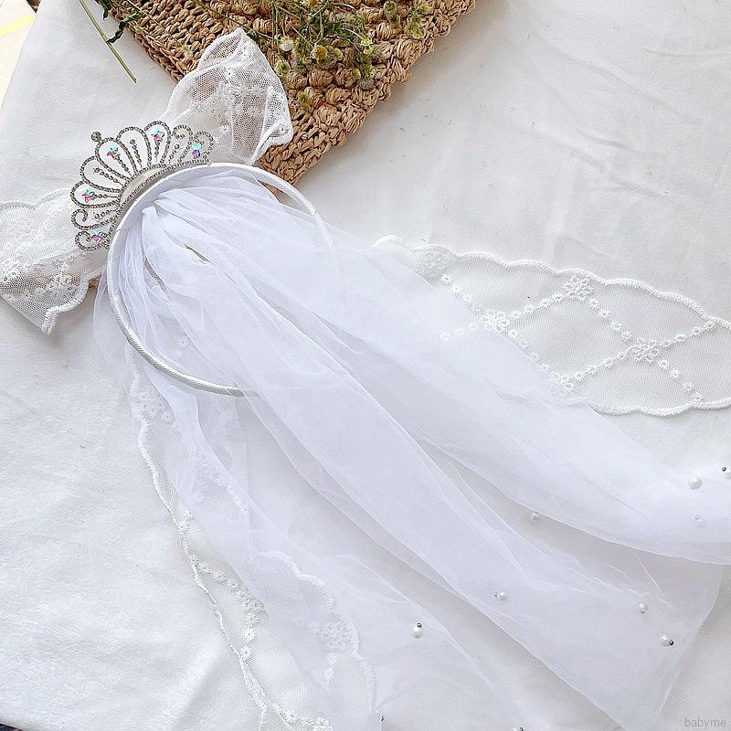 Băng đô cài tóc hình vương miện đính hạt phối ren màu trắng phong cách cổ điển cho bé gái