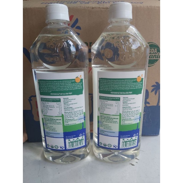 1 LÍT - Dầu dừa tinh khiết Vietcoco Organic nấu ăn, dưỡng tóc, dưỡng mày, dưỡng