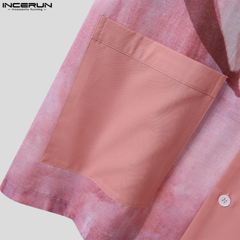 Set đồ đi biển 2 món Incerun gồm áo thun dáng rộng in hình phong cách bãi biển + quần short co giãn cho nam