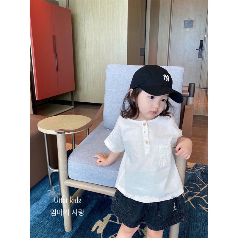 ÁO SƠ MI CỘC TAY PHONG CÁCH HÀN QUỐC 1125 DÀNH CHO BÉ GÁI VÀ BÉ TRAI SIZE 80 ĐẾN 120
