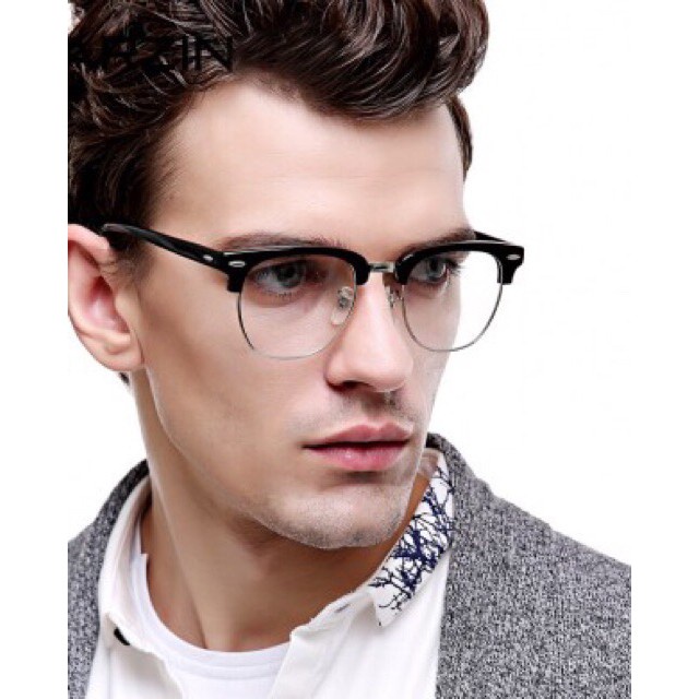 Mắt Kính Unisex Nam nữ form Tròn nửa gọng Phong Cách Hàn Quốc - Hata24h