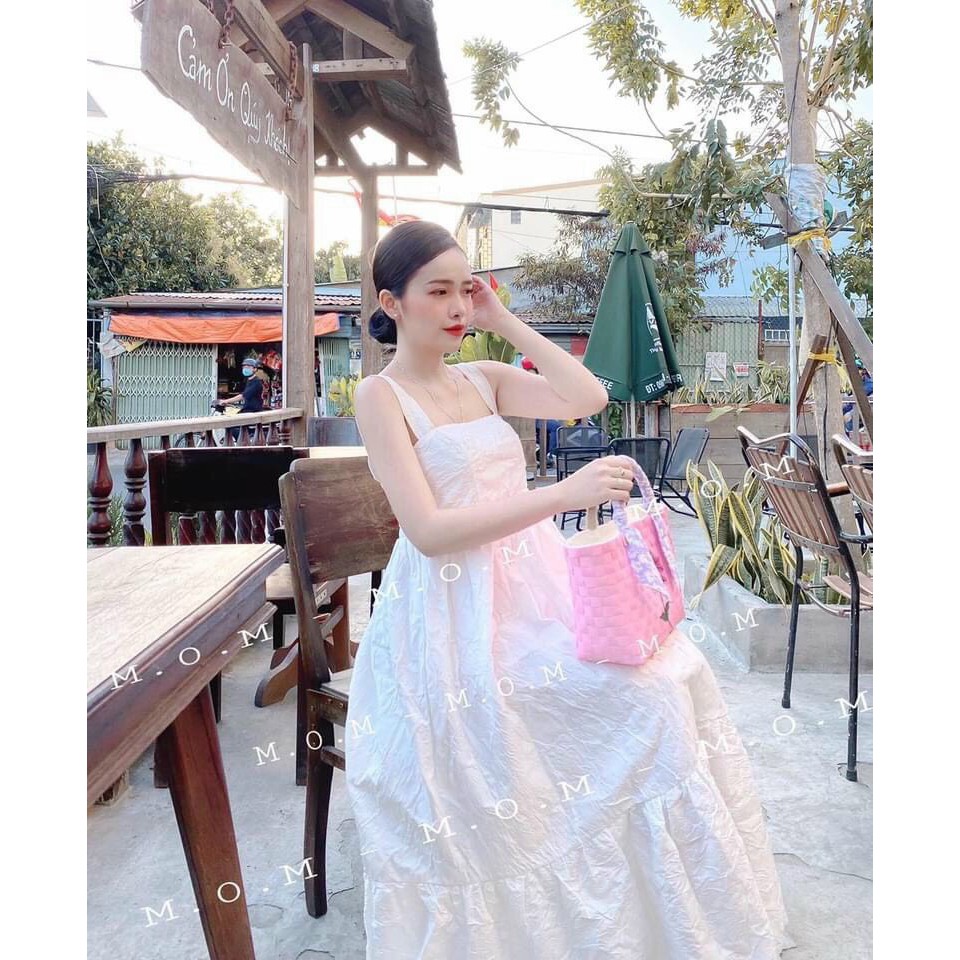 Váy đầm nữ chất đũi nhăn hai dây có mút ngực cao cấp | BigBuy360 - bigbuy360.vn