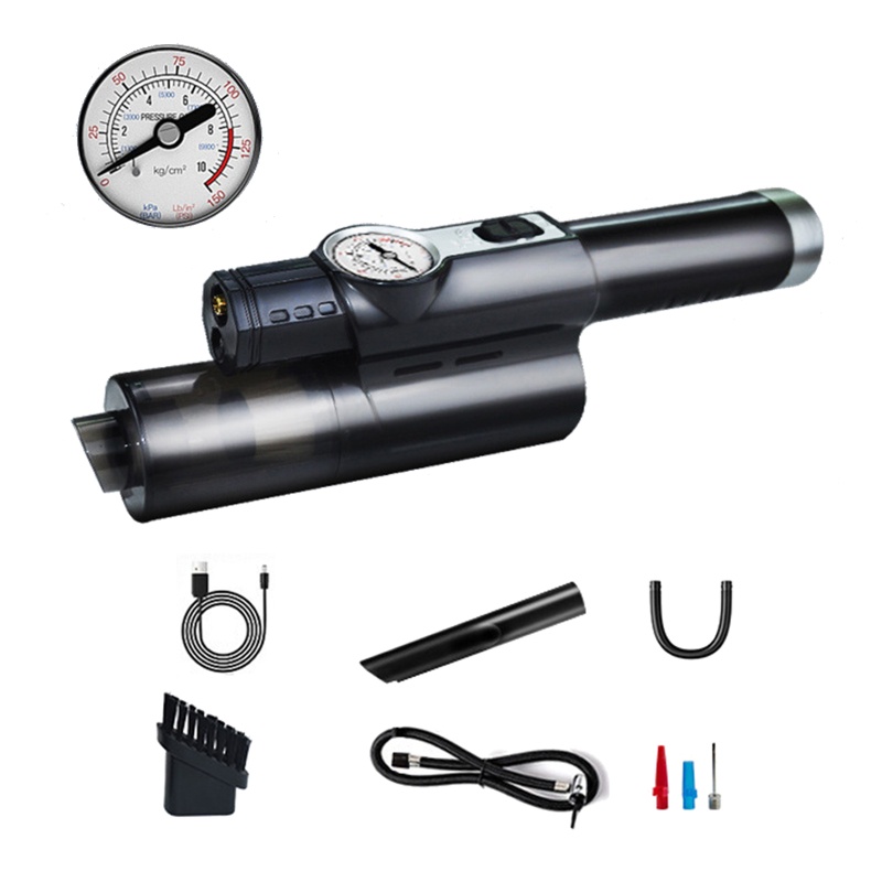 Máy Hút Bụi Mini Cầm Tay Đa Năng, Máy Bơm Lốp Xe Ô Tô Công Suất 120W, Bơm/Hút/Đèn Chiếu Sáng/Đồng Hồ Đo Áp Suất