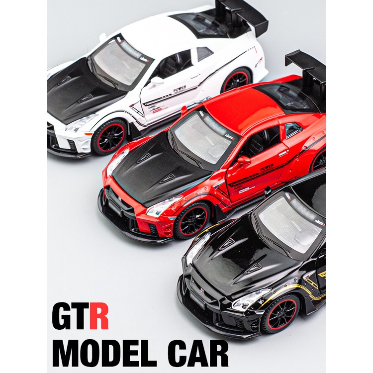Mô hình xe ô tô NISSAN GTR 1:24 thân hợp kim nguyên khối lốp cao su, mở full cửa có đèn âm thanh mô phỏng, cót chạy đà