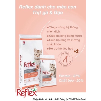 Hạt khô REFLEX cho Mèo Con và Mèo Lớn vị thịt gà và gạo - Thức ăn cho mèo con TÚI 1KG