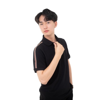 Áo thun polo nam đẹp phối sọc màu đen MODANFIT Vải Cotton cao cấp làm mát tối đa PP01
