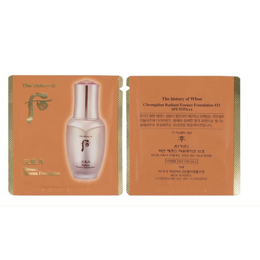 Gói Kem Nền Che Khuyết Điểm Whoo Radiant Essence Foundation SPF35/PA++ - Trang Điểm Và Chống Lão Hóa Giúp Da Căng