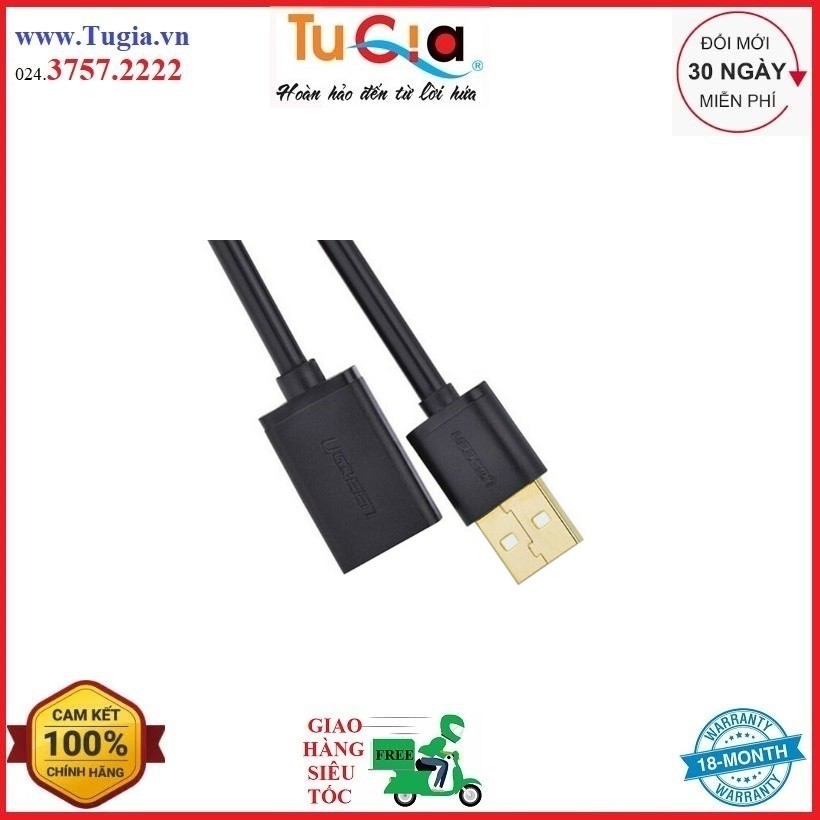 Cáp nối dài USB 2.0, 1 đầu đực, 1 đầu cái 2.0, mạ vàng Ugreen 10314 (1M) - Hàng Chính Hãng