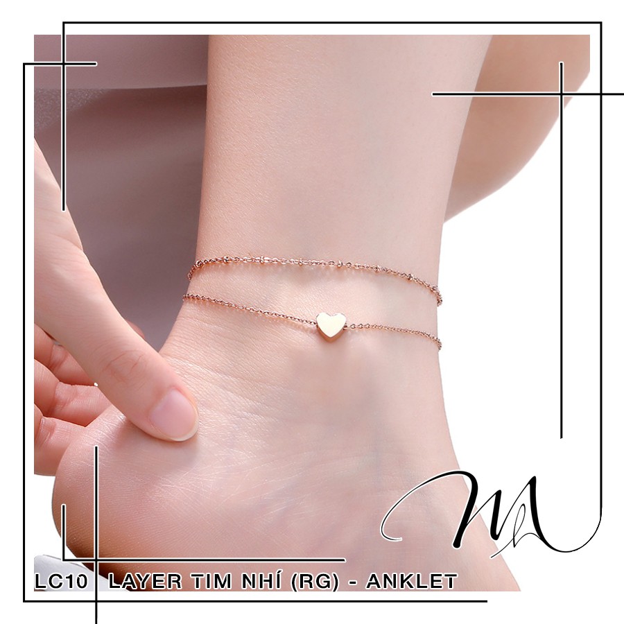 Lắc chân nữ Titan dây đôi hình trái tim nhỏ xinh xắn - Măng’s House LC10