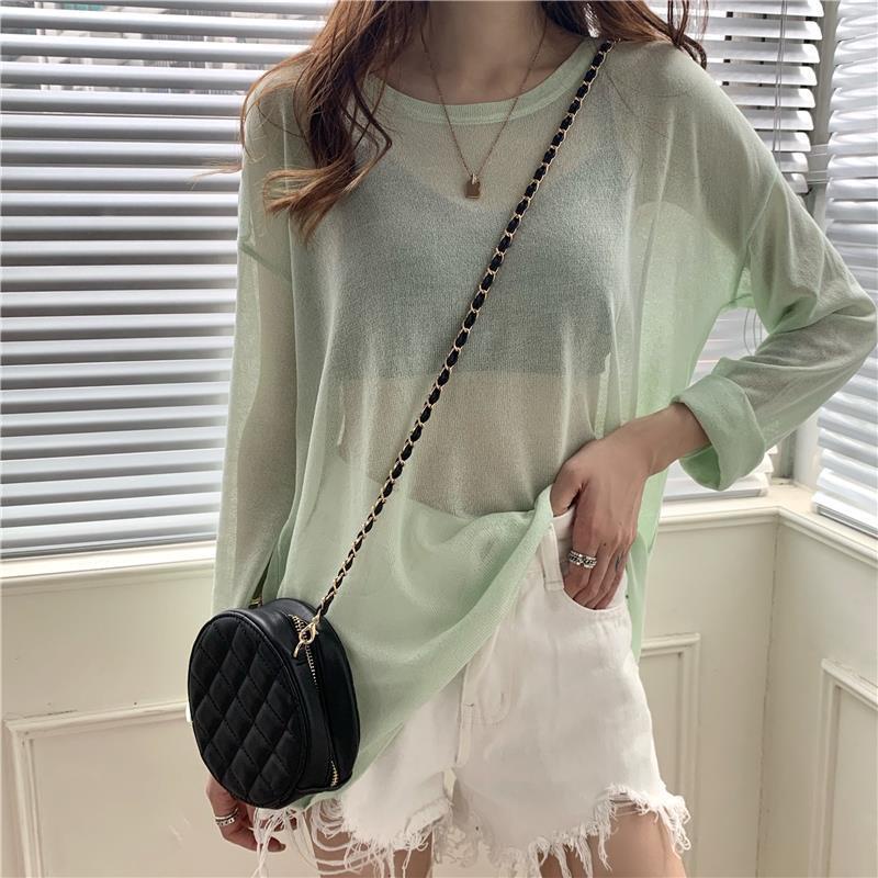 Áo Thun Lưới Tay Dài Dáng Rộng Màu Sắc Ngọt Ngào Cho Nữ