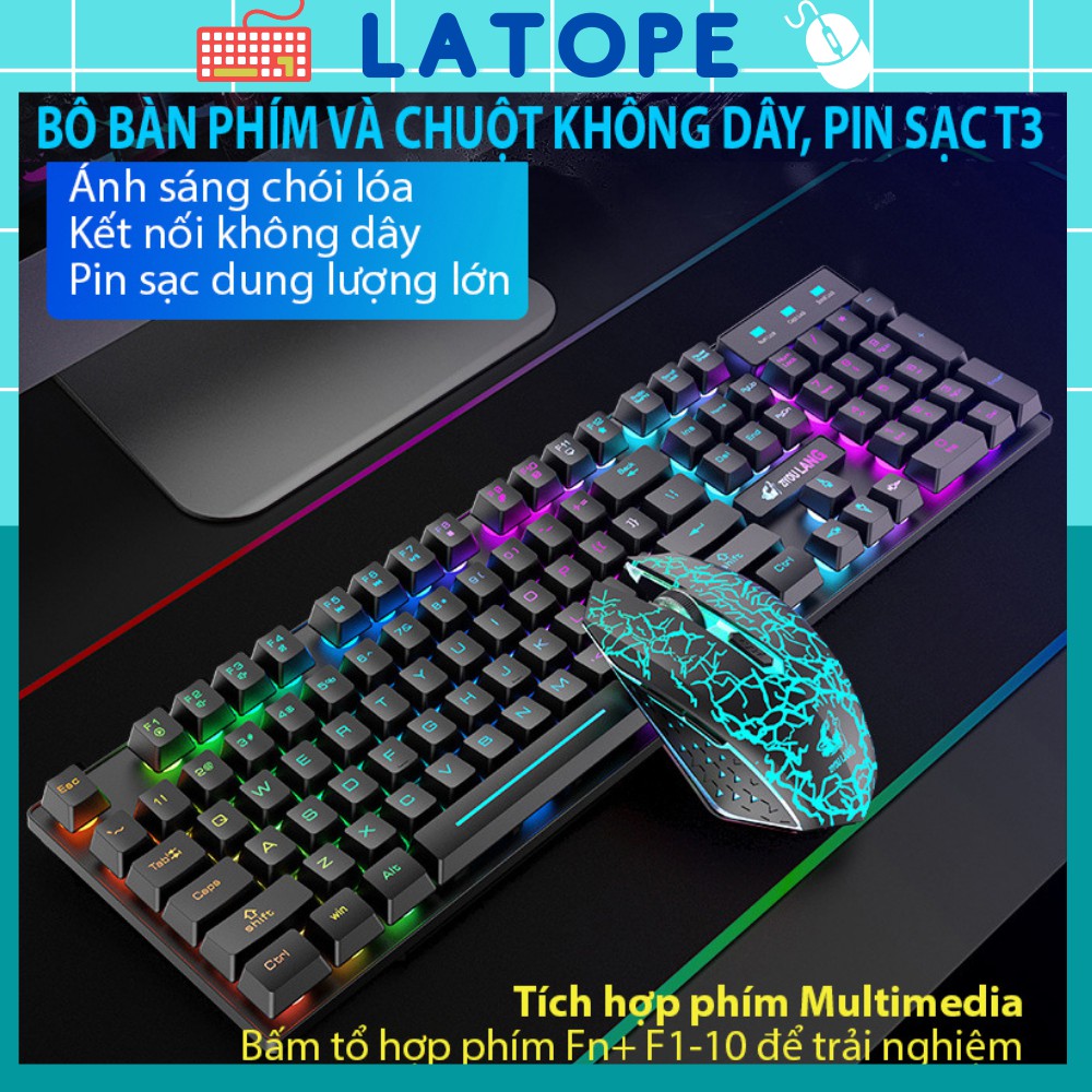 Bộ bàn phím chuột Gaming Latope chuột bàn phím máy tính giả cơ không dây Full Led T3