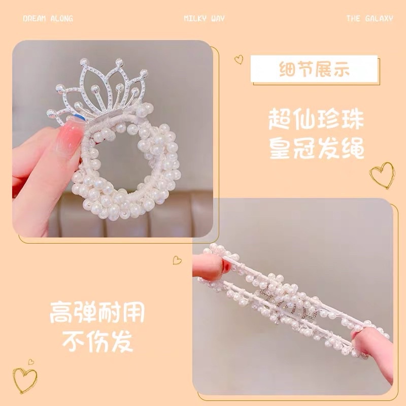 Dây buộc tóc hình vương miệng đính đá phối ngọc - Búi tóc cho bé đáng yêu